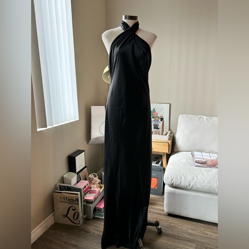 Show Me Your MuMu Black One-Shoulder Halter Gown
